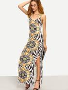 Romwe Multicolor Print Sleeveless Split Side Dress