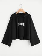 Romwe Wide Sleeve Embroidered Hoodie