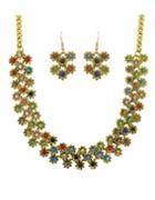 Romwe Colorful Enamel Flower Shape Necklace Earrings Set