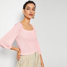 Romwe Lantern Sleeve Textured T-shirt