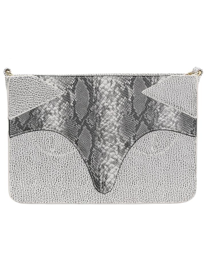 Romwe Faux Crocodile Embrossed Leather Patched Grey Shoulder Bag