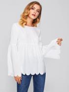 Romwe Scallop Edge Bell Sleeve Smock Top