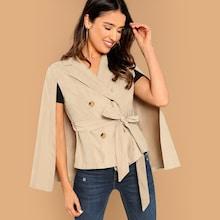 Romwe Double Button Cloak Sleeve Coat
