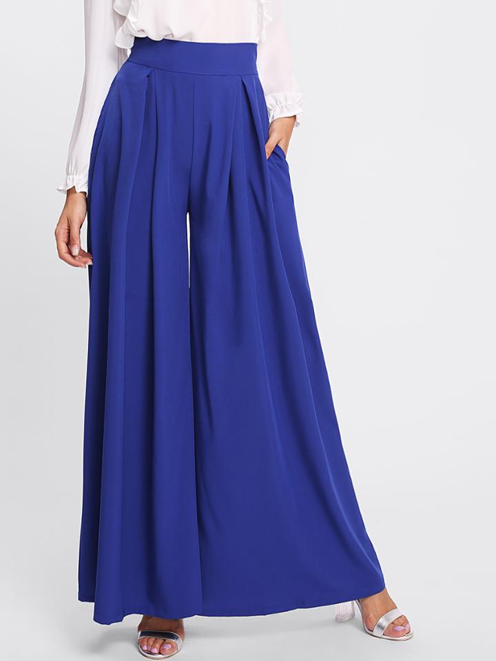 Romwe Pleated Zip Up Back Wide Leg Pants