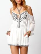 Romwe White Cold Shoulder Embroidered Slim Dress