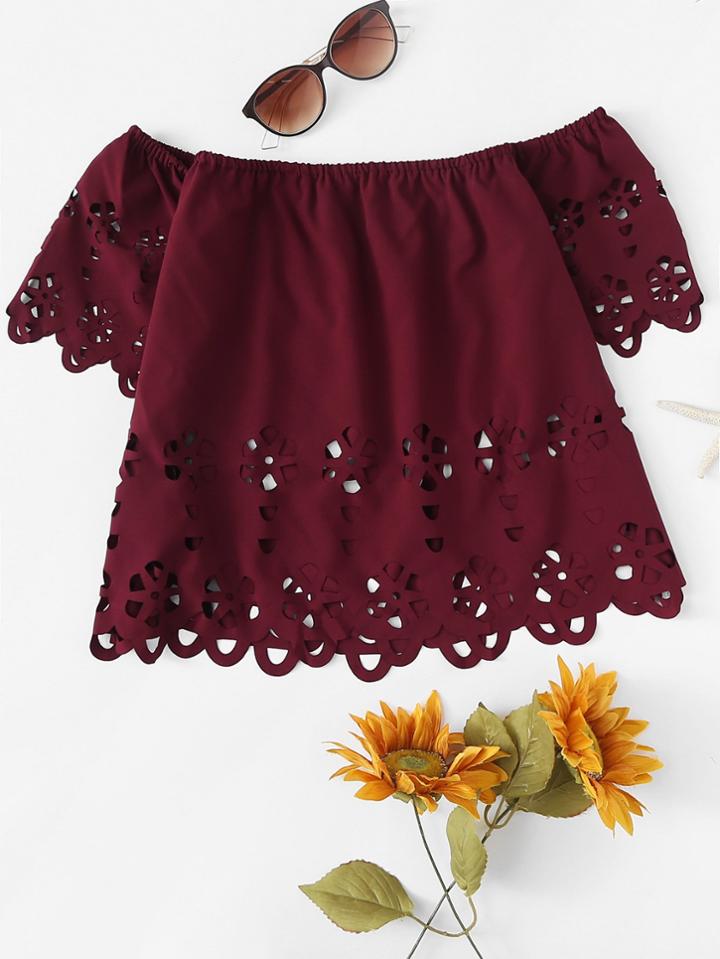 Romwe Off Shoulder Laser Cut Top