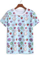 Romwe Blue Short Sleeve Mouth Print T-shirt