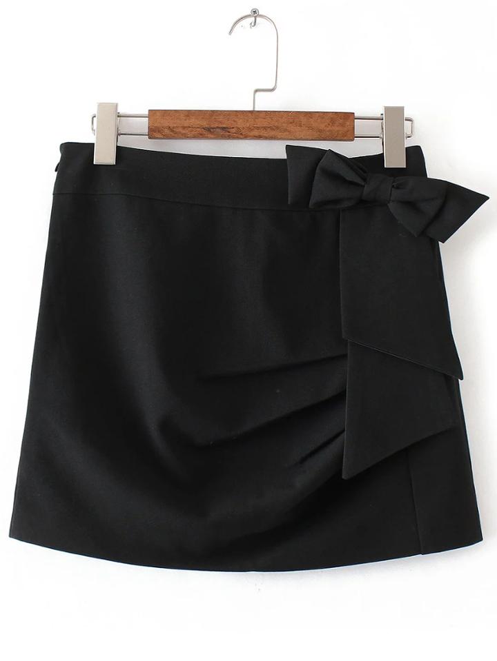 Romwe Black Bow Embellished A Line Skirt