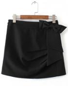 Romwe Black Bow Embellished A Line Skirt