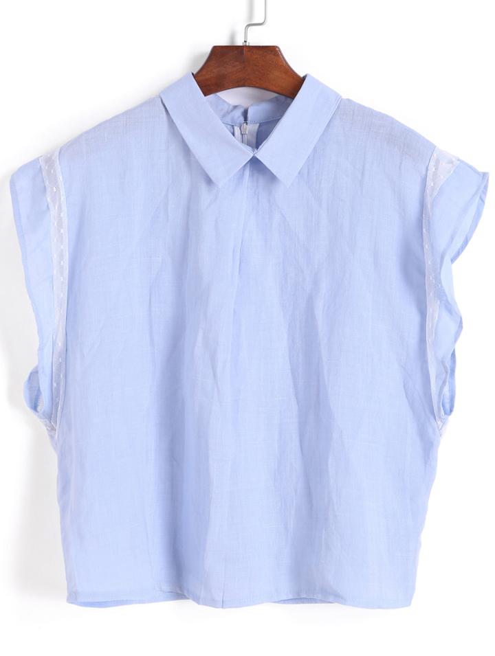 Romwe Lapel With Lace Blue Blouse