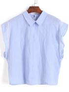 Romwe Lapel With Lace Blue Blouse