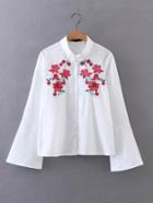 Romwe Bell Sleeve Embroidery Blouse