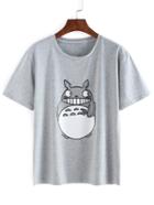 Romwe Chinchilla Print Grey T-shirt