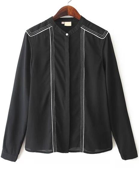 Romwe Stand Collar Black Blouse