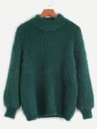 Romwe Dark Green Drop Shoulder Mohair Sweater