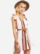 Romwe Multicolor Vertical Striped Self-tie Bow Belted Jumpsuit
