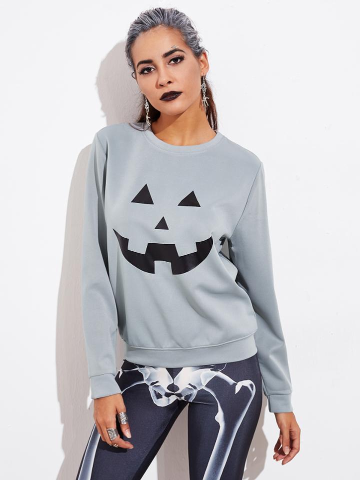 Romwe Halloween Pumpkin Print Pullover
