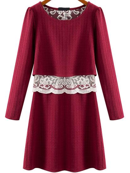 Romwe Round Neck Lace Plaid Dress