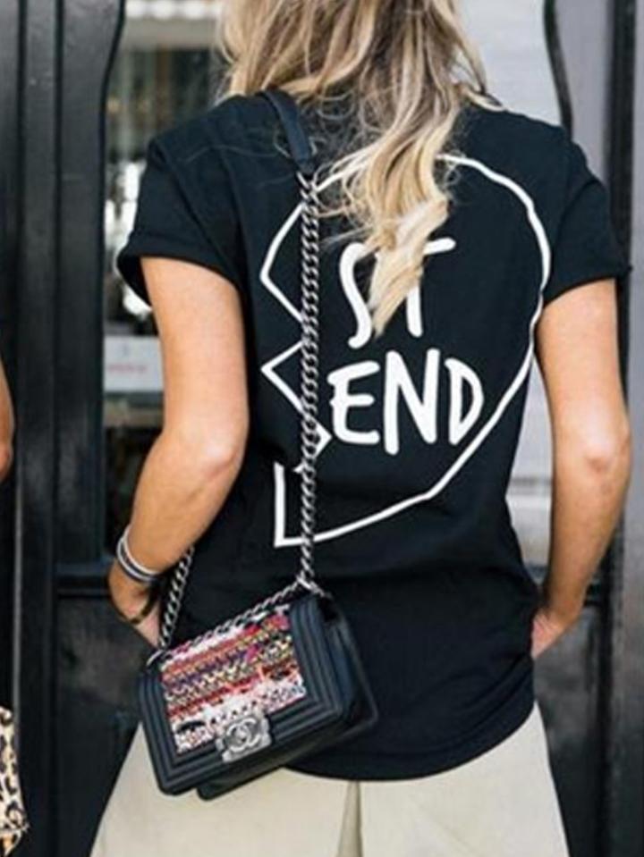 Romwe Black Slogan Print T-shirt