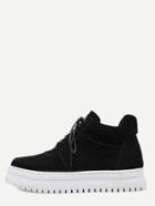 Romwe Black Plush Leather Lace Up Flatform Sneakers