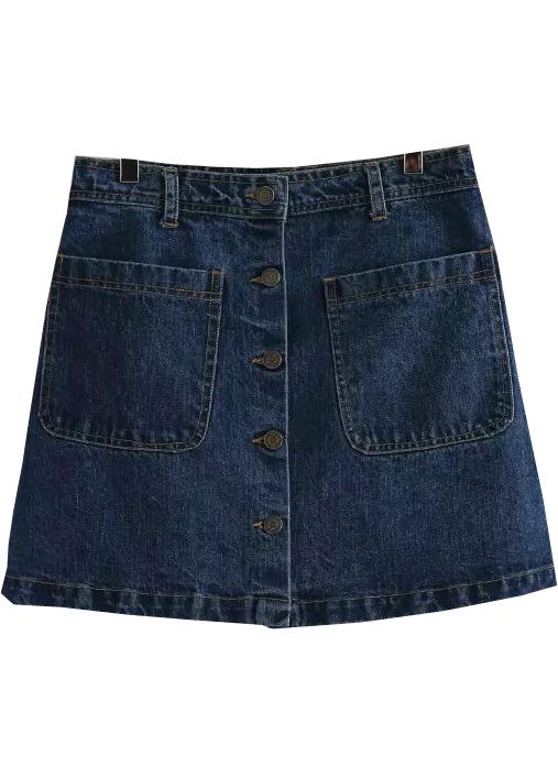 Romwe Single-breasted Pocket Denim Skirt