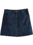 Romwe Single-breasted Pocket Denim Skirt