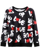 Romwe Black Love Letters Print Sweatshirt