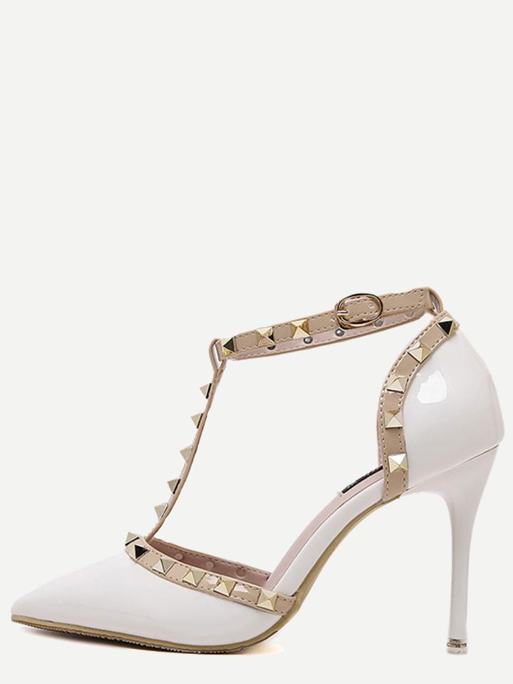 Romwe White Pointed Toe T-shaped Stiletto Heels