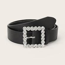 Romwe Rhinestone Decorated Square Buckle Belt