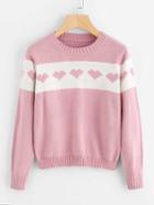 Romwe Color Block Heart Knit Sweater