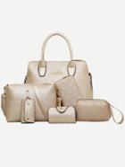 Romwe Champagne Embossed Faux Leather 6pcs Bag Set