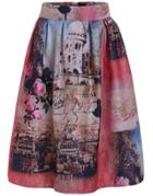 Romwe With Zipper Flower Print Skirt