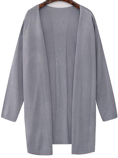 Romwe Long Sleeve Knit Grey Cardigan