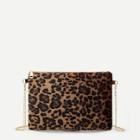 Romwe Leopard Pattern Clutch Bag With Chain