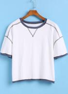 Romwe White Short Sleeve Contrast Trims Crop T-shirt