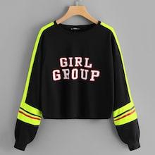 Romwe Drop Shoulder Colorblock Letter Pullover