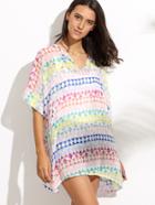 Romwe Geometric Print Lace Up Beach Dress
