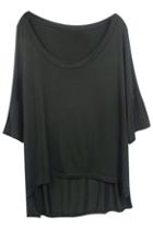 Romwe Loose Asymmetric Black T-shirt