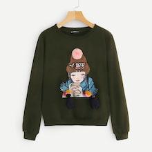 Romwe Patch Detail Figure Print Pullover