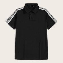 Romwe Guys Letter Tape Yoke Polo Shirt