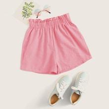 Romwe Paperbag Waist Solid Shorts