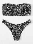 Romwe Dot Print Bandeau Bikini Set