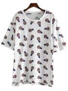 Romwe Coffee Short Sleeve Bulb Printed Casual T-shirt