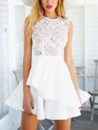 Romwe White Lace 2 In 1 Layered Ruffle Dress