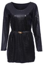 Romwe Faux Crocodile Leather Black Dress