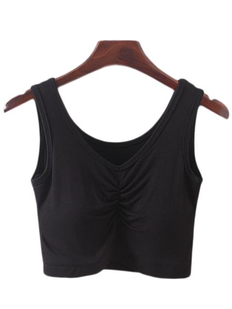 Romwe Black V Neck Pleated Yoga Camis Top With Chest Pad