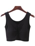 Romwe Black V Neck Pleated Yoga Camis Top With Chest Pad