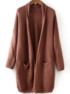 Romwe With Pocket Split Loose Rust Cardigan