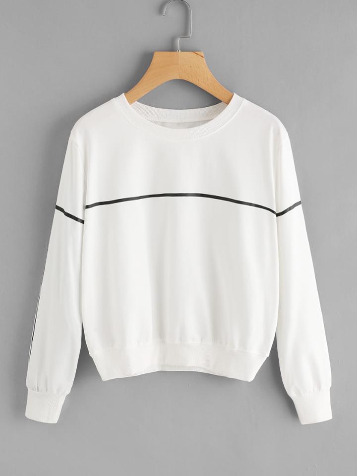 Romwe Line Print Round Neck Sweatshirt