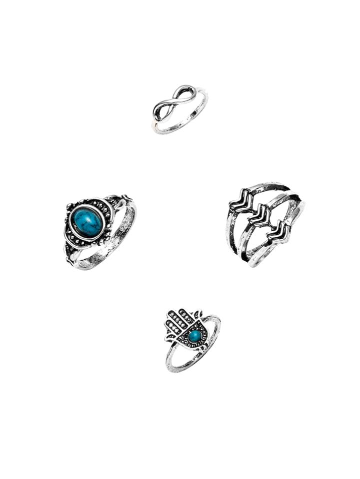 Romwe Silver Ring Set With Gemstone Detail